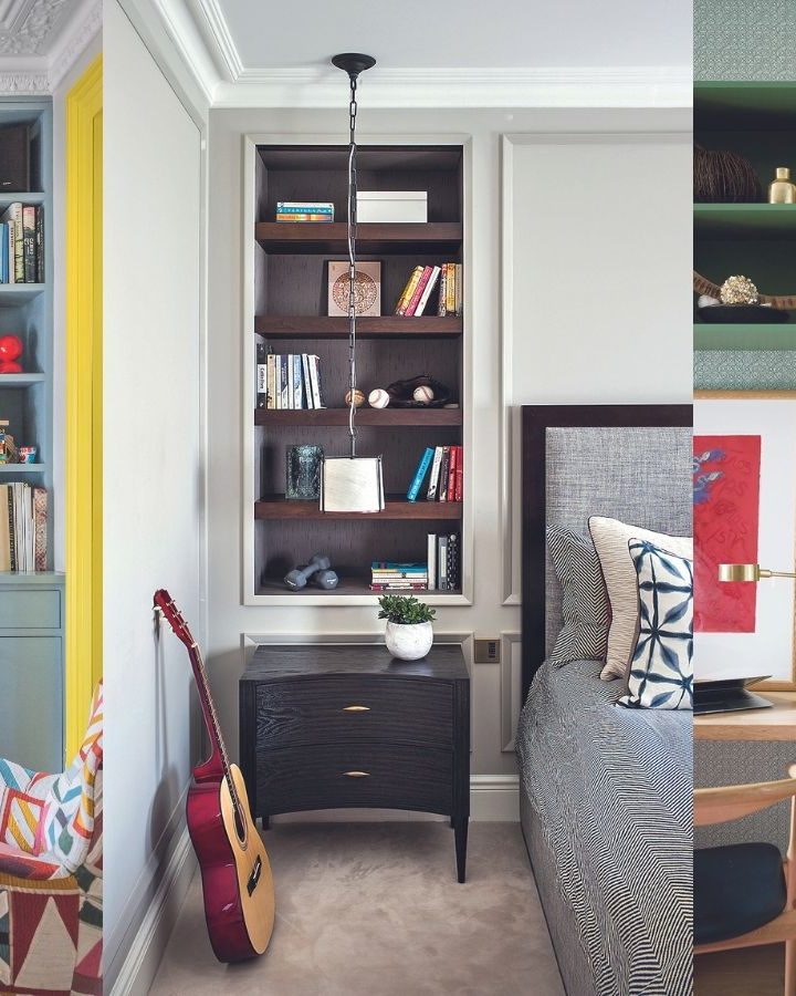Different ways to organise your wall bookshelves